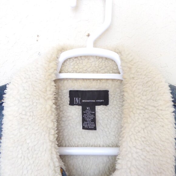 INC lightly distressed dark blue denim vest with shearling lining size XL - Picture 3 of 6
